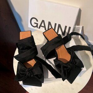 GANNI Women's Soft Ankle Tie High Heel Sandals